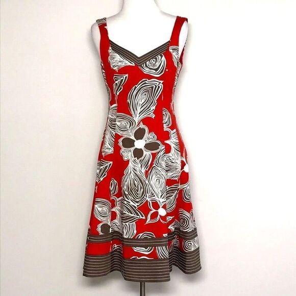 Nine West Women’s Red and Brown Floral Design  Tank Dress Size 8 - Picture 1 of 8